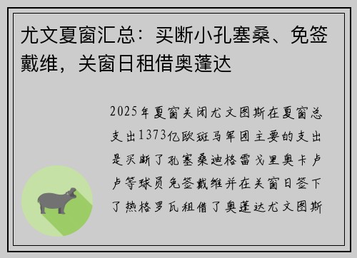 尤文夏窗汇总：买断小孔塞桑、免签戴维，关窗日租借奥蓬达