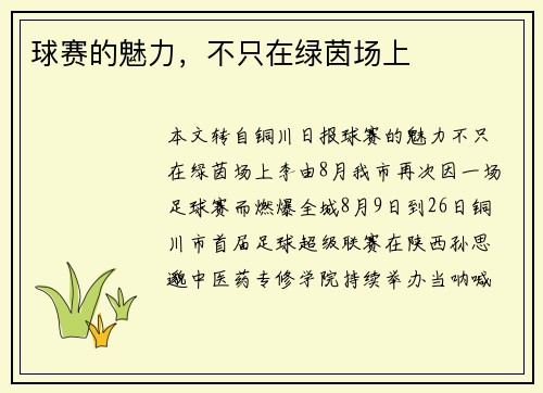 球赛的魅力，不只在绿茵场上